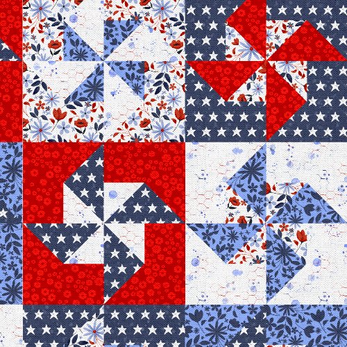 Fabric 3 Wishes Multi Patriotic Pinwheel Boom Chicka Boom by the Quarter Yard 24165-MLT