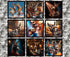 Collage of donkey characters in various poses and outfits on a textured background.