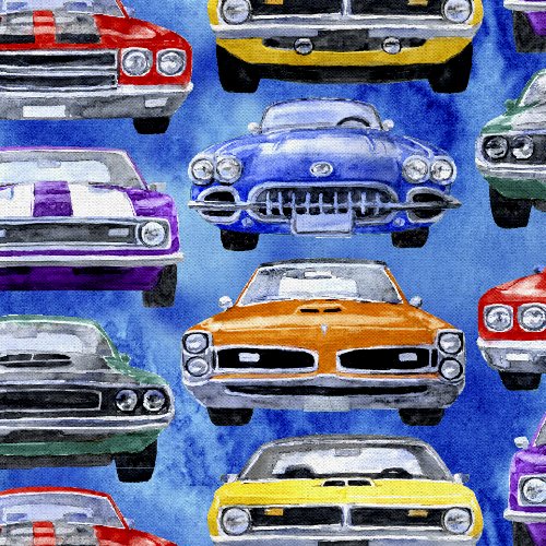 Fabric 3 Wishes Royal Lift the Hood Road Runners by the Quarter Yard 24174-ROY