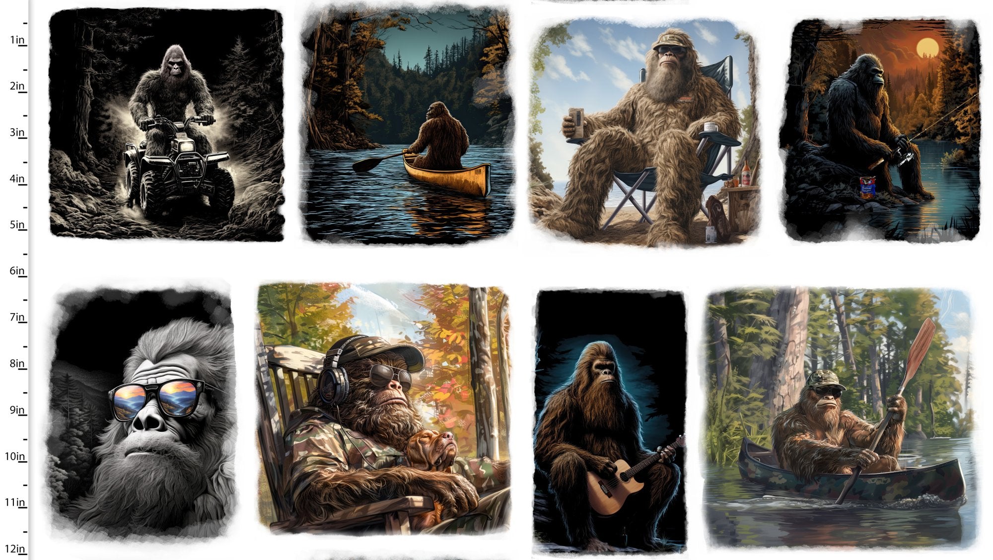 Fabric 3 Wishes White Bigfoot Gone Squatchin' Legendary Loner by the Quarter Yard 23813-WHT