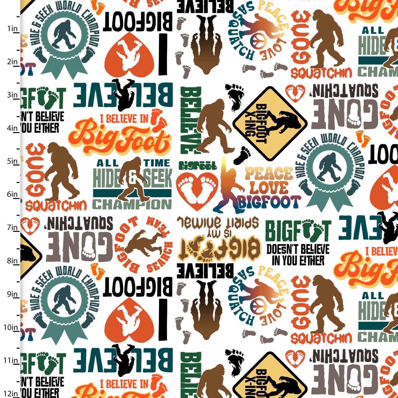 Fabric 3 Wishes White I Believe in Bigfoot Legendary Loner by the Quarter Yard 23816-WHT