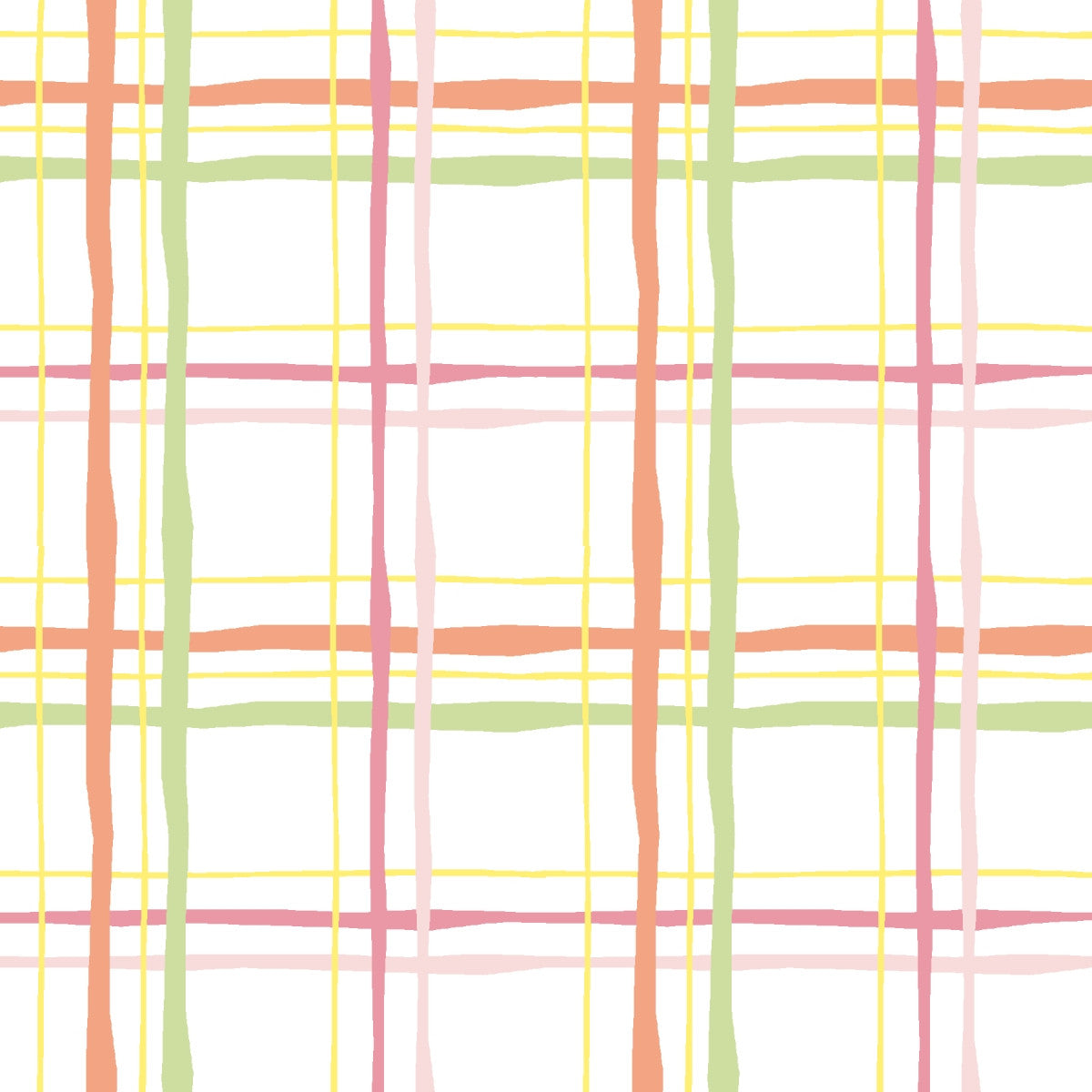Plaid pattern with pink, green, and yellow lines on a white background