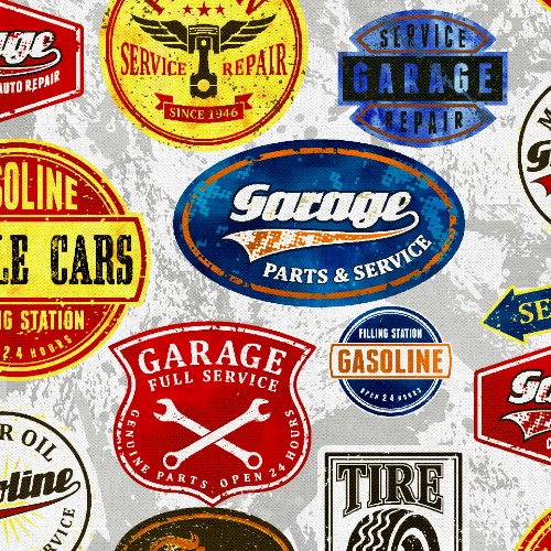 Fabric 3 Wishes White The Speed Shop Road Runners by the Quarter Yard 24172-WHT