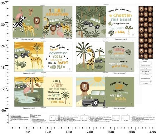 Fabric 3 Wishes Wild Safari 36" Story Book Panel 24197-BOOK