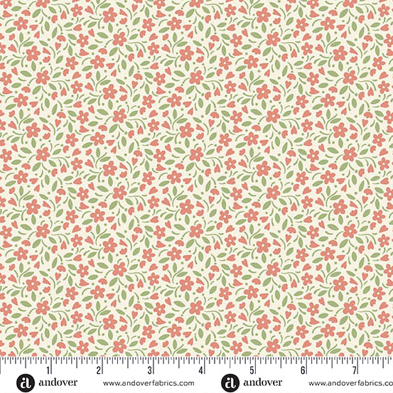Fabric Andover Azalea Hearts and Flowers Heartland by the Quarter Yard A-1587-E