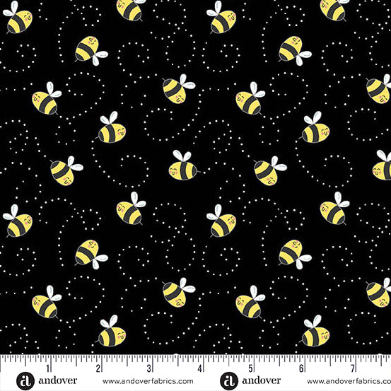 Fabric Andover Black Buzzy Bees Sunny Honey by the Quarter Yard A-1577-K
