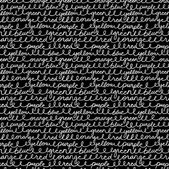 Text pattern with color names in a grid on a black background