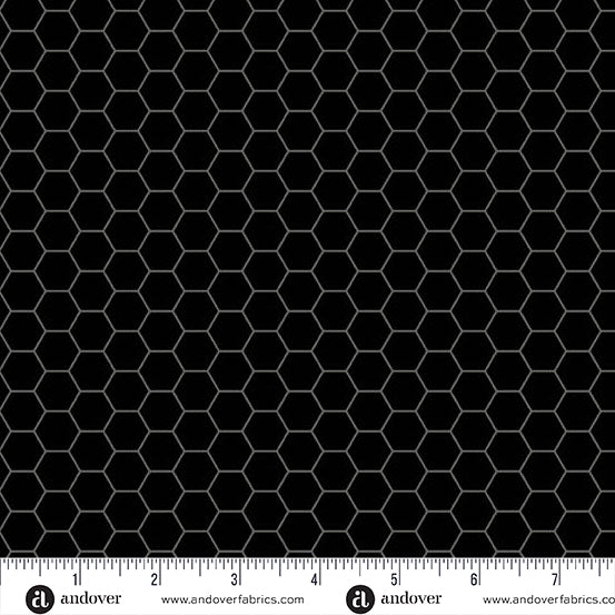 Fabric Andover Black Honeycomb Sunny Honey by the Quarter Yard A-1579-K