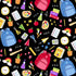 Colorful school supplies and educational items on a black background
