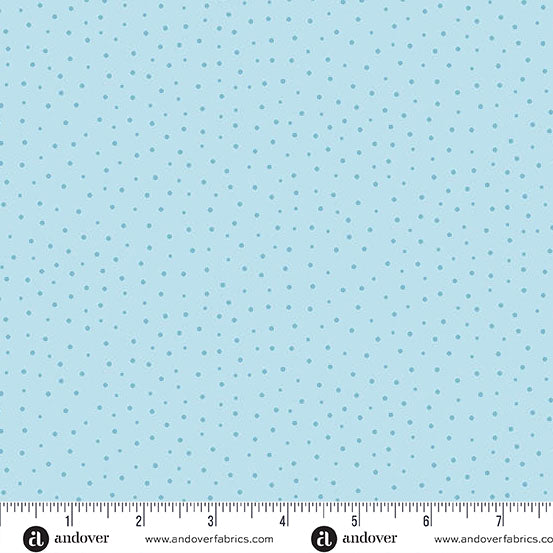 Fabric Andover Blue Dancing Dots Sunny Honey by the Quarter Yard A-1580-B