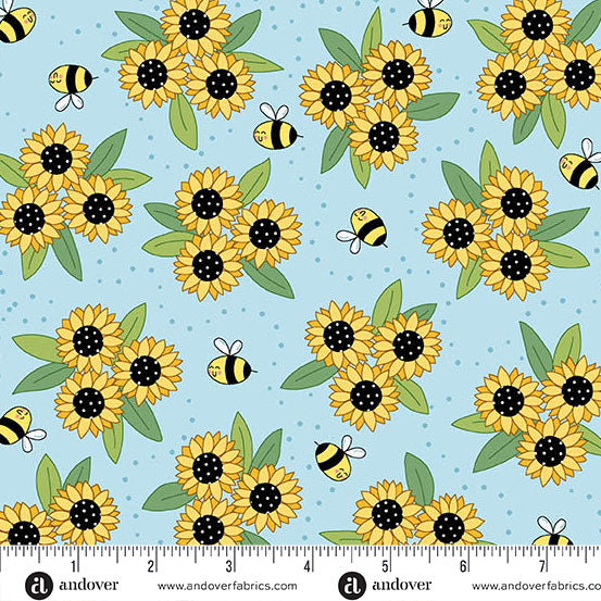 Fabric Andover Blue Sunny Bouquet Sunny Honey by the Quarter Yard A-1575-B