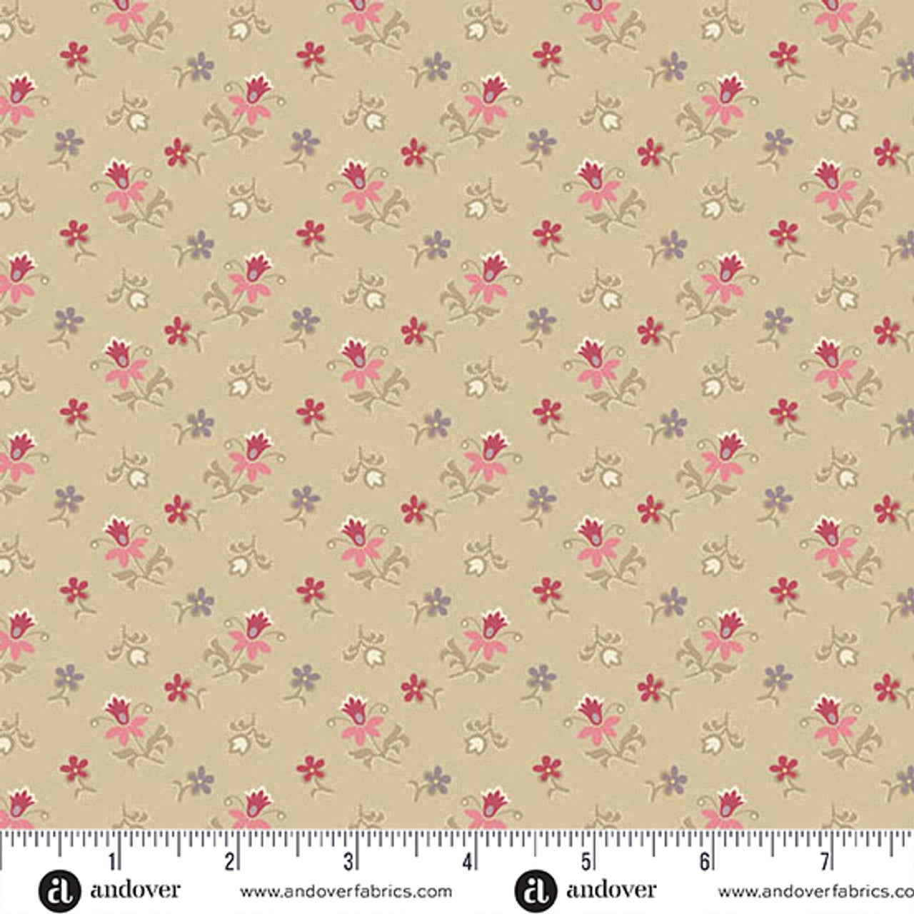 Fabric Andover Buff Scatter Garden Wildflower Cottage by the Quarter Yard 1593-N