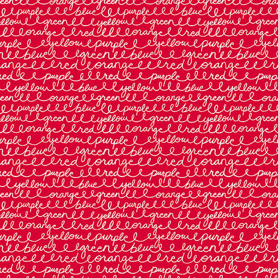 Red background with white text listing colors in a pattern.
