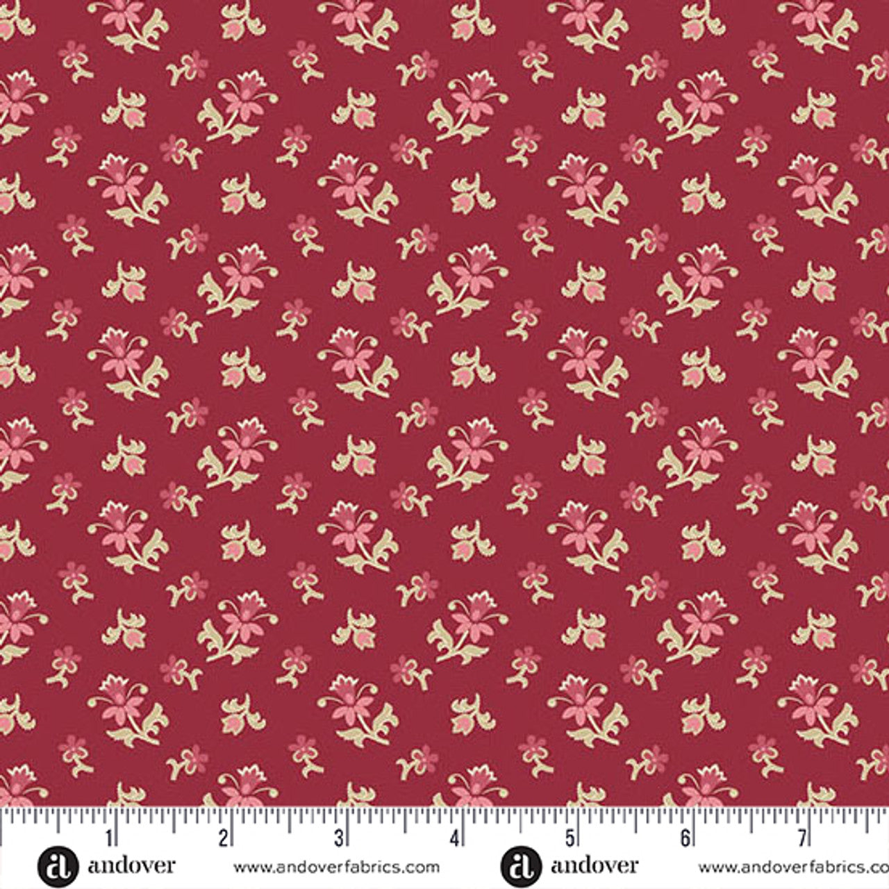 Fabric Andover Crimson Scatter Garden Wildflower Cottage by the Quarter Yard 1593-R