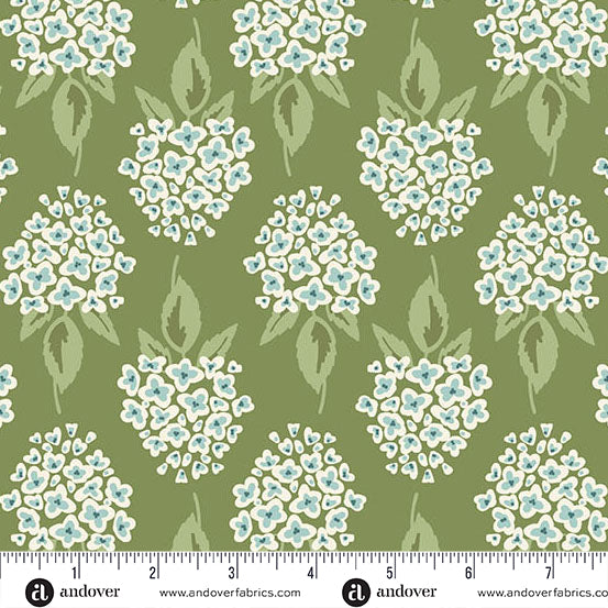 Fabric Andover Evergreen Hydrangea Heartland by the Quarter Yard A-1589-G