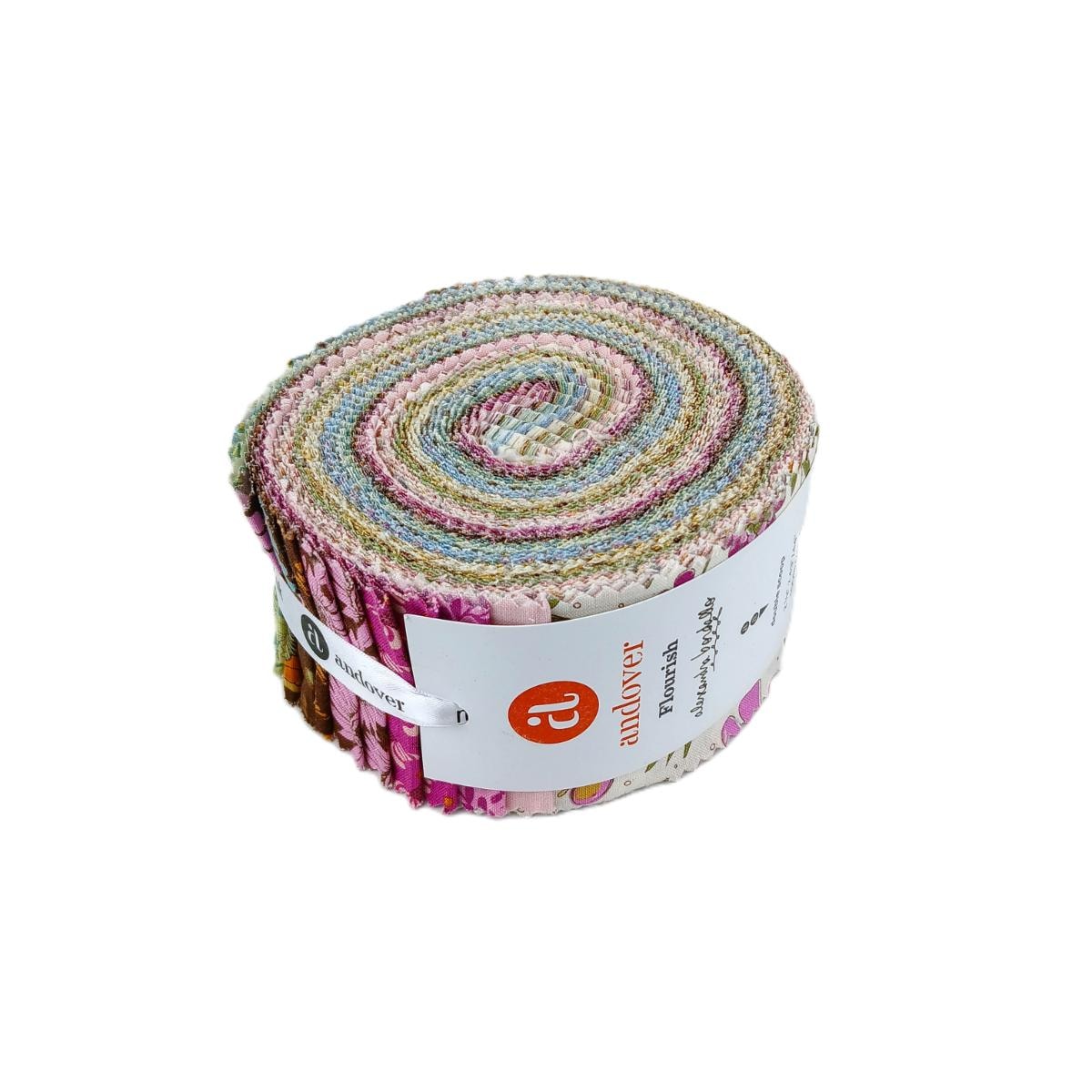 Rolled-up fabric with colorful pattern on a white background