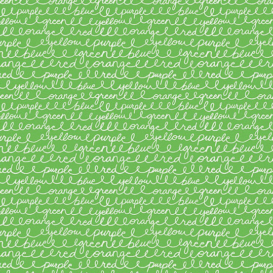 Text pattern with color names on a green background