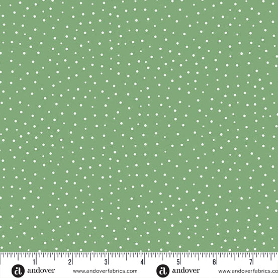 Fabric Andover Green Dancing Dots Sunny Honey by the Quarter Yard A-1580-G