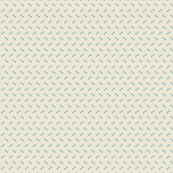 A repeating pattern of small light blue geometric motifs on a warm off-white background.
