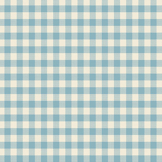 A repeating gingham check pattern in light blue and warm off-white, filling the entire frame.