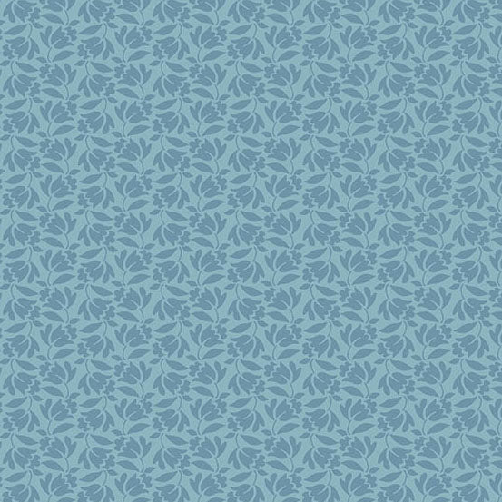 A repeating floral pattern in shades of blue, featuring a light blue background with a slightly darker blue botanical motif.