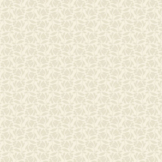 A close-up of a repeating floral pattern in soft warm beige and cream tones, filling the frame.