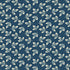 A repeating botanical pattern of cream-colored leaf clusters on a dark navy blue background.