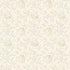 A repeating floral and botanical pattern on a warm cream background, with muted sage green leaves and small light blue flowers.