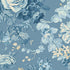 A repeating floral pattern featuring large blue and pale blue flowers with soft cream accents on a dusty blue background.