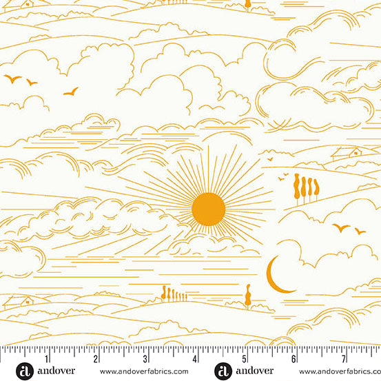 Fabric Andover Marigold Dwell Sun Print Whisper by the Quarter Yard A-1219-Y