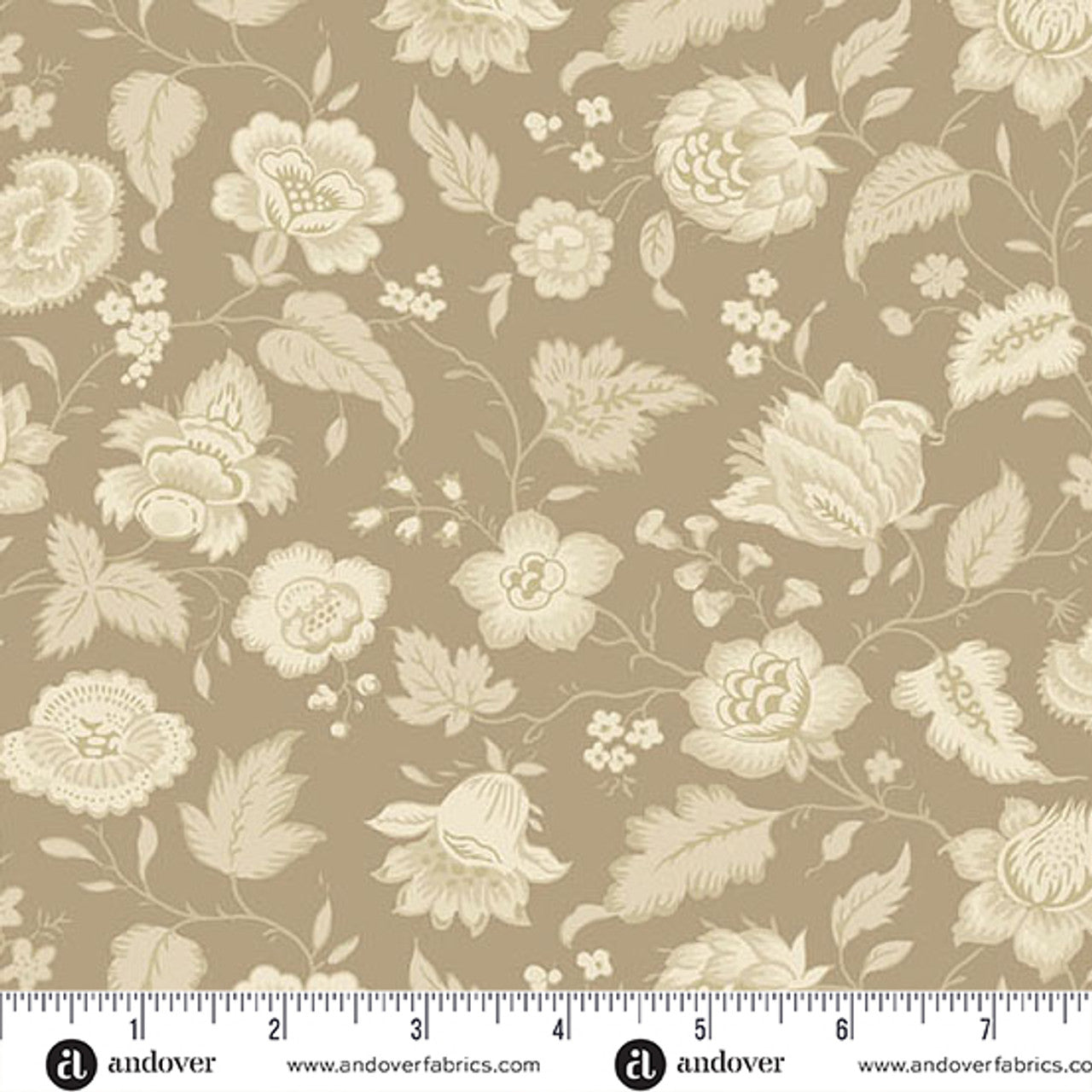 Fabric Andover Mocha Quaint Wildflower Cottage by the Quarter Yard 1592-N