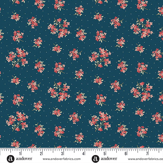 Fabric Andover Navy Sand Verbena Lighthouse by the Quarter Yard A-1479-B