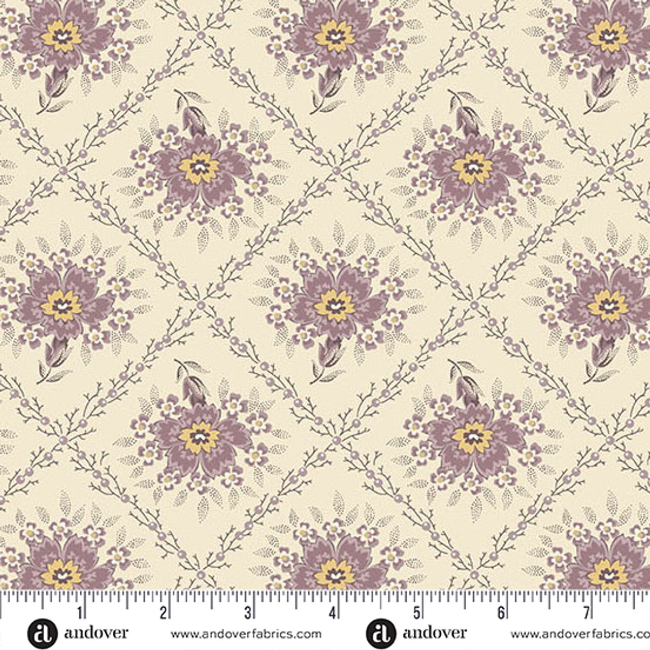 Fabric Andover Pansy Trellis Wildflower Cottage by the Quarter Yard 1591-P