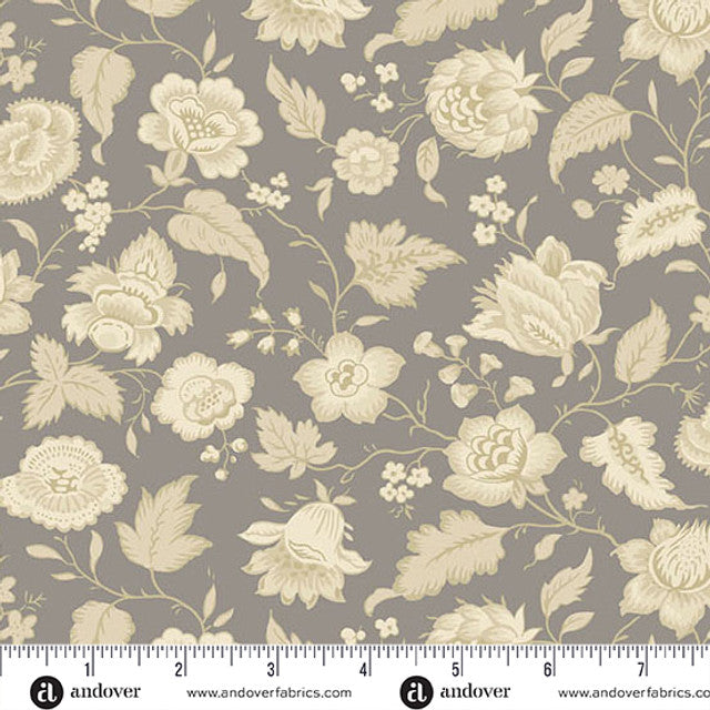 Fabric Andover Pewter Quaint Wildflower Cottage by the Quarter Yard 1592-C