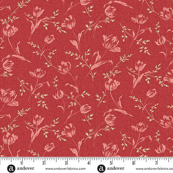 Fabric Andover Red Roof Bindweed Lighthouse by the Quarter Yard A-1476-R