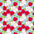 Pattern of red and white apples with green leaves on a blue background