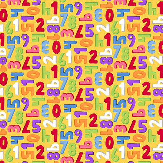 Pattern of colorful numbers on a yellow background