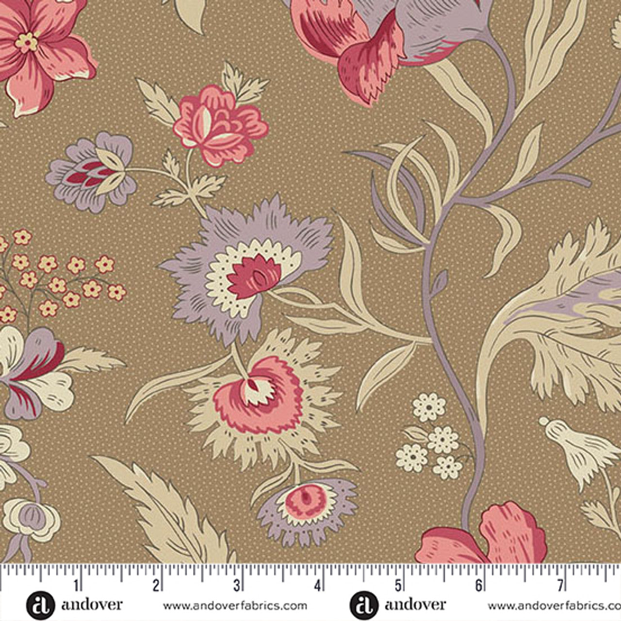 Fabric Andover Toffee Wildflowers Wildflower Cottage by the Quarter Yard 1590-N