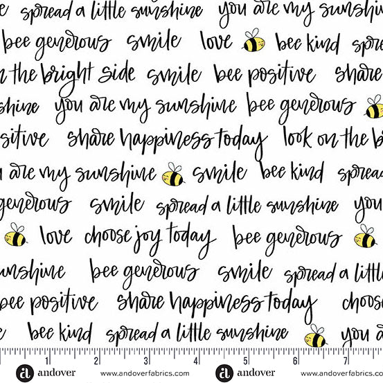 Fabric Andover White Bee Positive Sunny Honey by the Quarter Yard A-1581-L