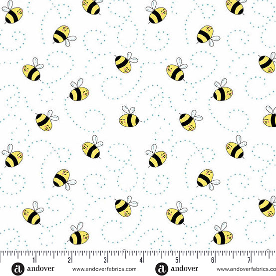 Fabric Andover White Buzzy Bees Sunny Honey by the Quarter Yard A-1577-L