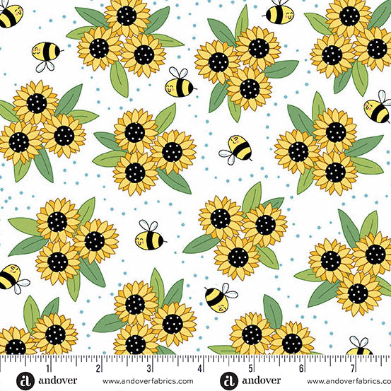 Fabric Andover White Sunny Bouquet Sunny Honey by the Quarter Yard A-1575-L