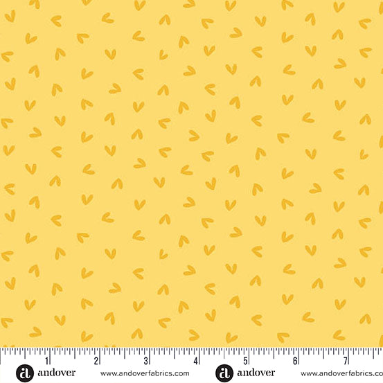 Fabric Andover Yellow Hearts Aflutter Sunny Honey by the Quarter Yard A-1578-Y