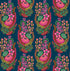 Colorful floral and paisley pattern on a dark blue background