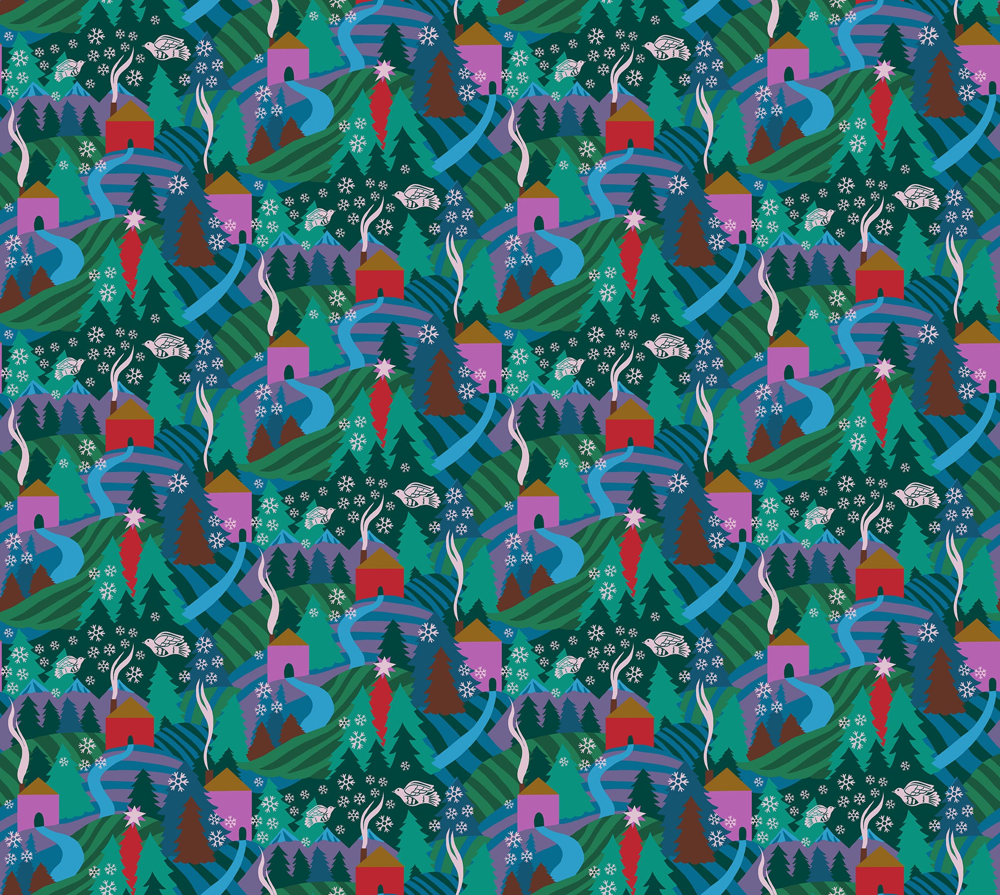 Fabric Anna Maria Textiles Evening Flurry Cozy Christmas by the Quarter Yard AMT161-75C