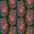 Colorful floral and leaf pattern on a green background