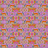 Colorful patterned fabric with geometric shapes and animals on a pink background