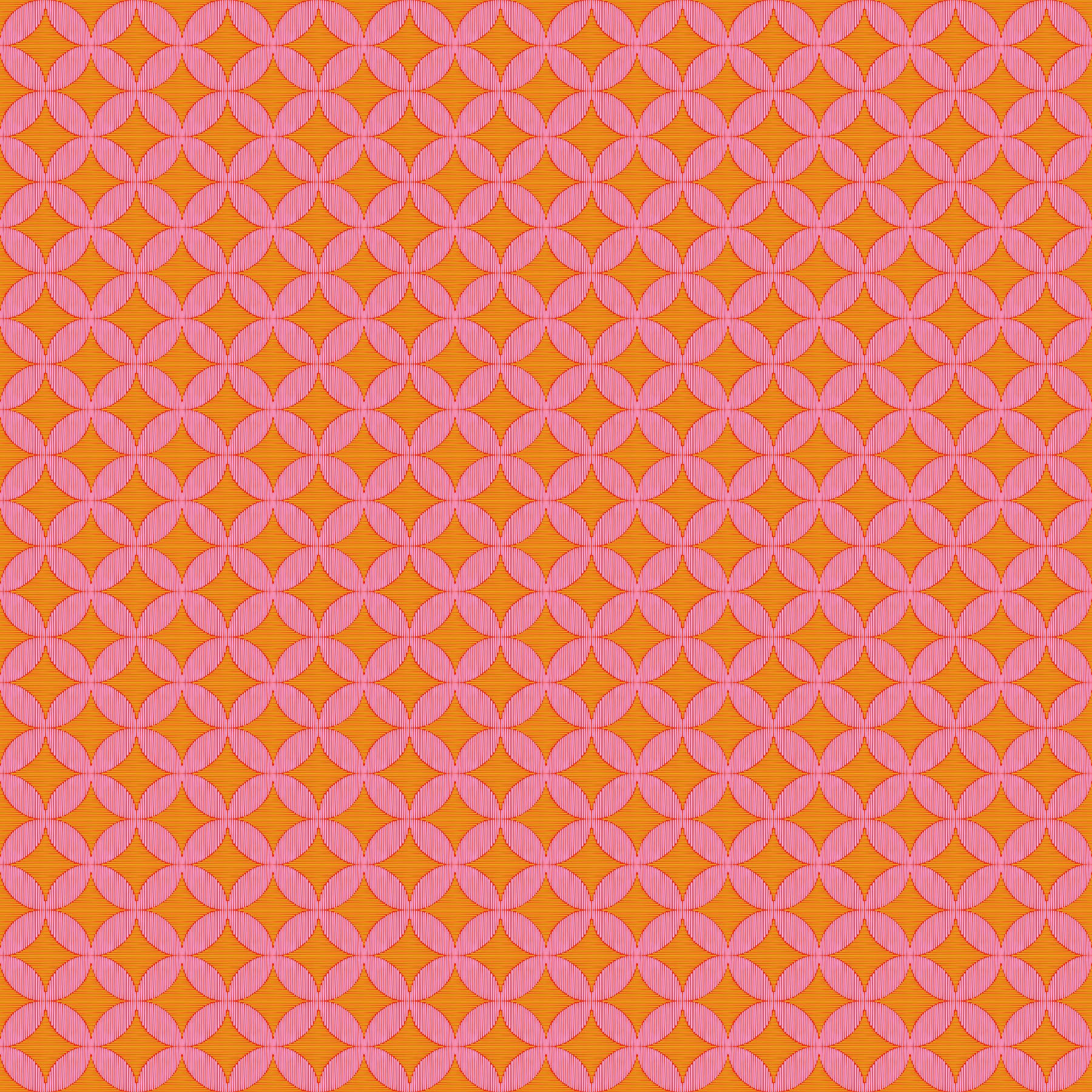 Pattern of pink interlocking circles on an orange background