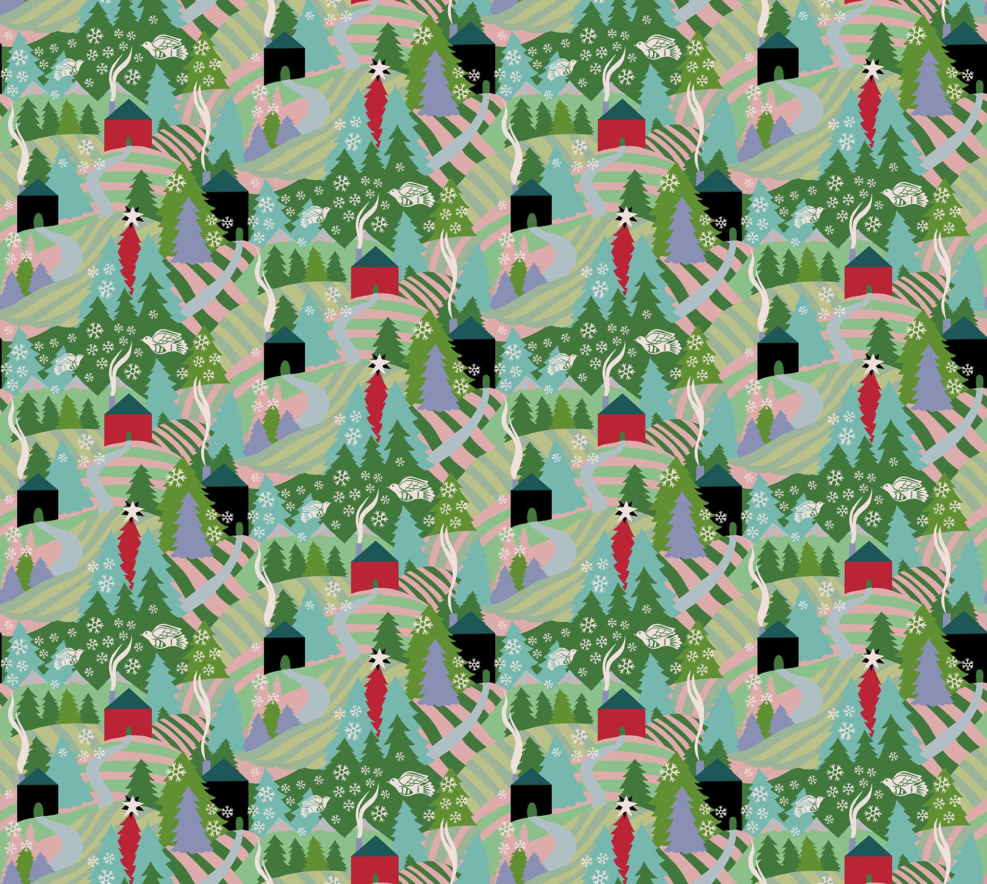 Fabric Anna Maria Textiles Morning Flurry Cozy Christmas by the Quarter Yard AMT161-72V