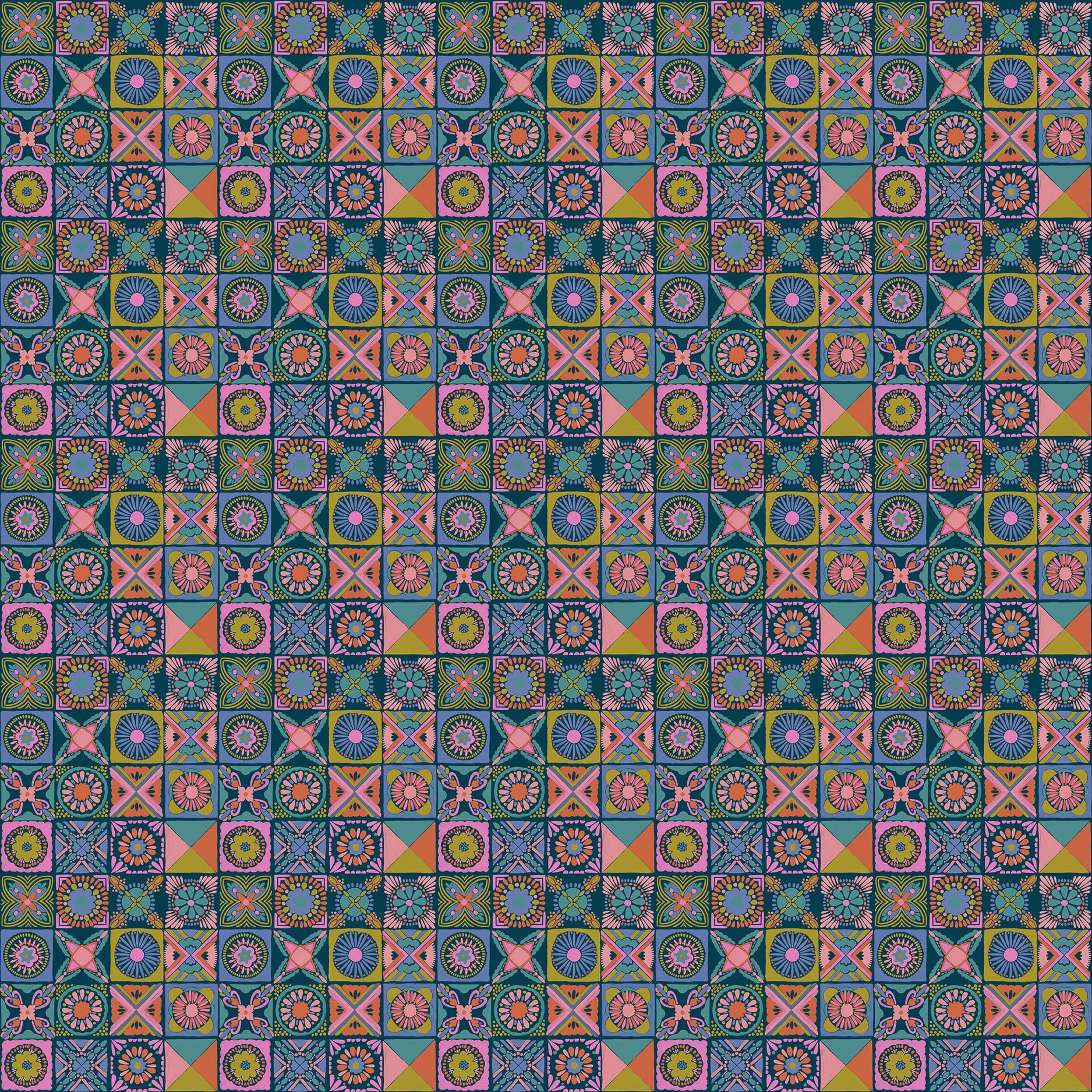 Patterned fabric with geometric design in multicolors