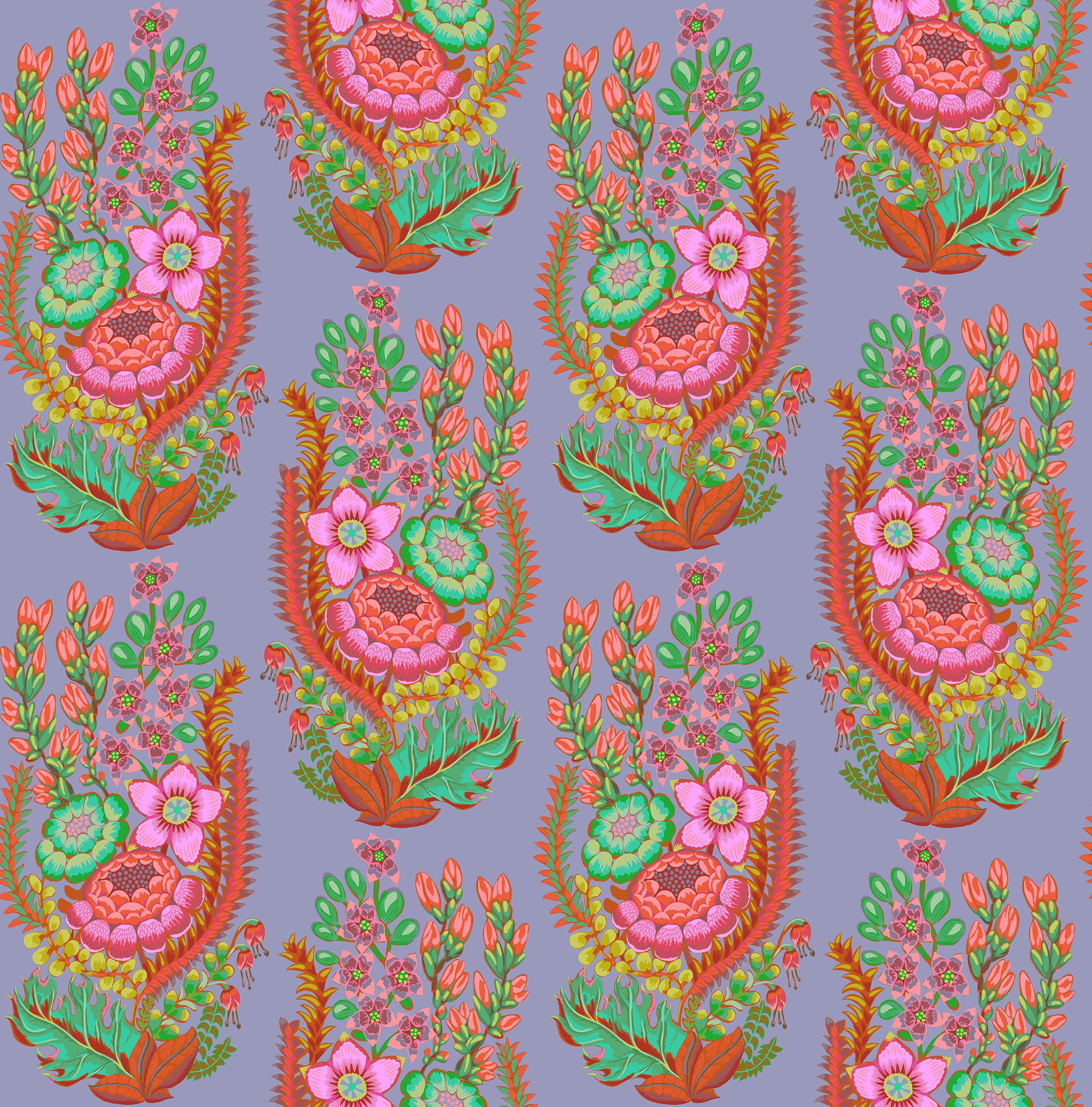 Colorful floral and leaf pattern on a gray background